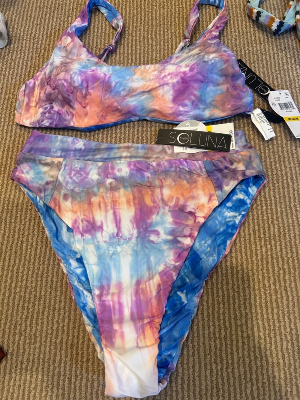 NWT SOLUNA swim reversible Tie-Dye high waist Bikini Set size medium - Picture 3 of 10